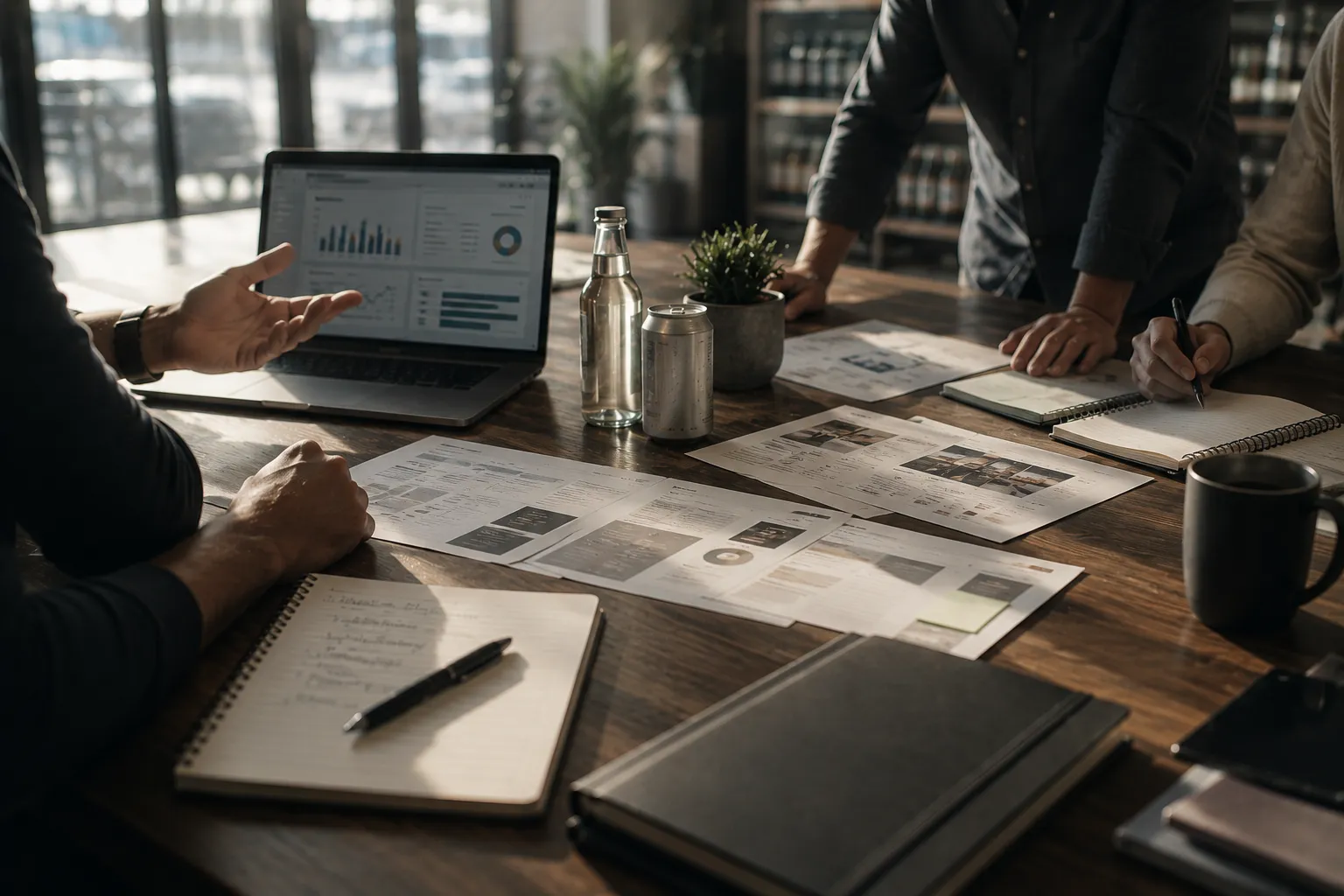 Commercial team reviewing market plans and performance